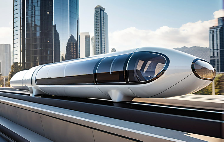 **
A sleek, futuristic Hyperloop pod speeding through a transparent tube, showcasing the blurred landscape outside. Focus on the feeling of extreme velocity and a comfortable interior with passengers casually working or relaxing. In the background, a cityscape blending modern and sustainable architecture.
**