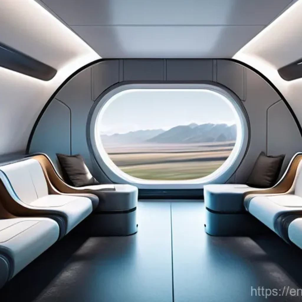 하이퍼루프와 대중교통 혁신의 경로 - **Prompt:** A sleek, futuristic Hyperloop passenger pod interior, designed with modern minimalist ae...