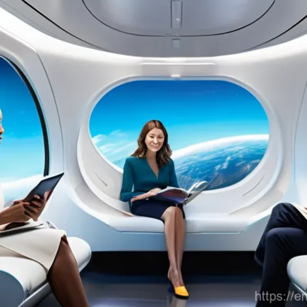 하이퍼루프 시스템의 경제적 수익성 분석 - **Prompt:** "A diverse group of passengers inside a sleek, futuristic Hyperloop pod, traveling at hi...