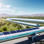 Home 20 하이퍼루프의 국제 협력 및 파트너십 - A futuristic hyperloop test track set in a sprawling high-tech research campus during daytime, featu...