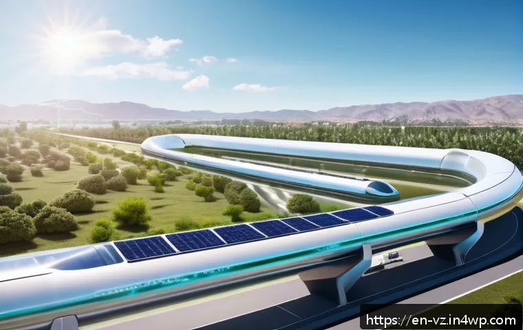 하이퍼루프의 국제 협력 및 파트너십 - A futuristic hyperloop test track set in a sprawling high-tech research campus during daytime, featu...