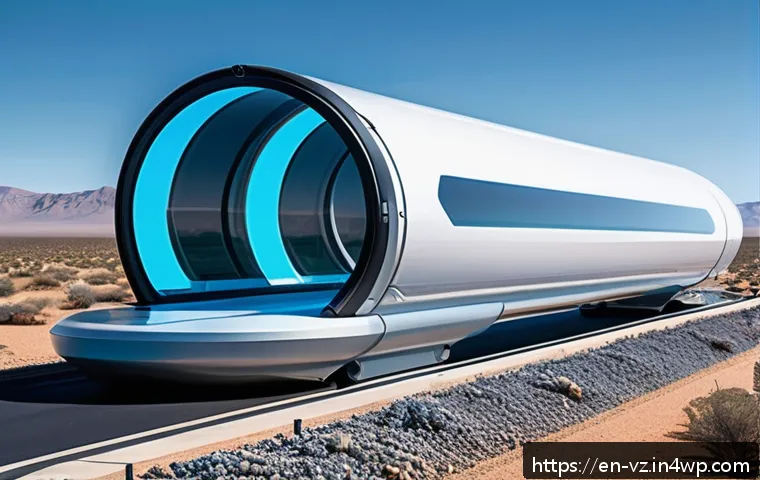 하이퍼루프 프로젝트의 글로벌 현황 - A futuristic Hyperloop test track set in a sprawling desert landscape under a clear blue sky, showca...