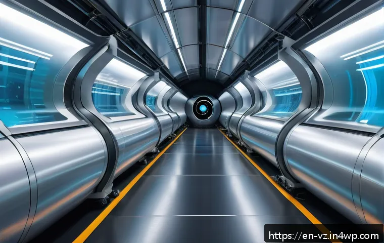 하이퍼루프 교통의 장애물 및 해결 방안 - A futuristic Hyperloop pod gliding smoothly inside a sleek, ultra-modern vacuum tube, with transpare...