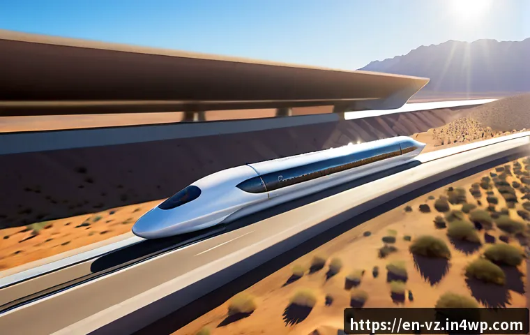 Home 30 하이퍼루프와 혁신적인 운송 기술의 융합 - Photorealistic wide-angle view of a sleek hyperloop capsule gliding through a transparent low-pressu...