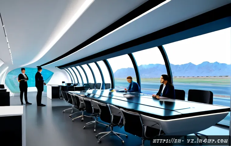 하이퍼루프와 데이터 기반 의사결정 - Photorealistic futuristic hyperloop operations center in the United States, a diverse team of transp...